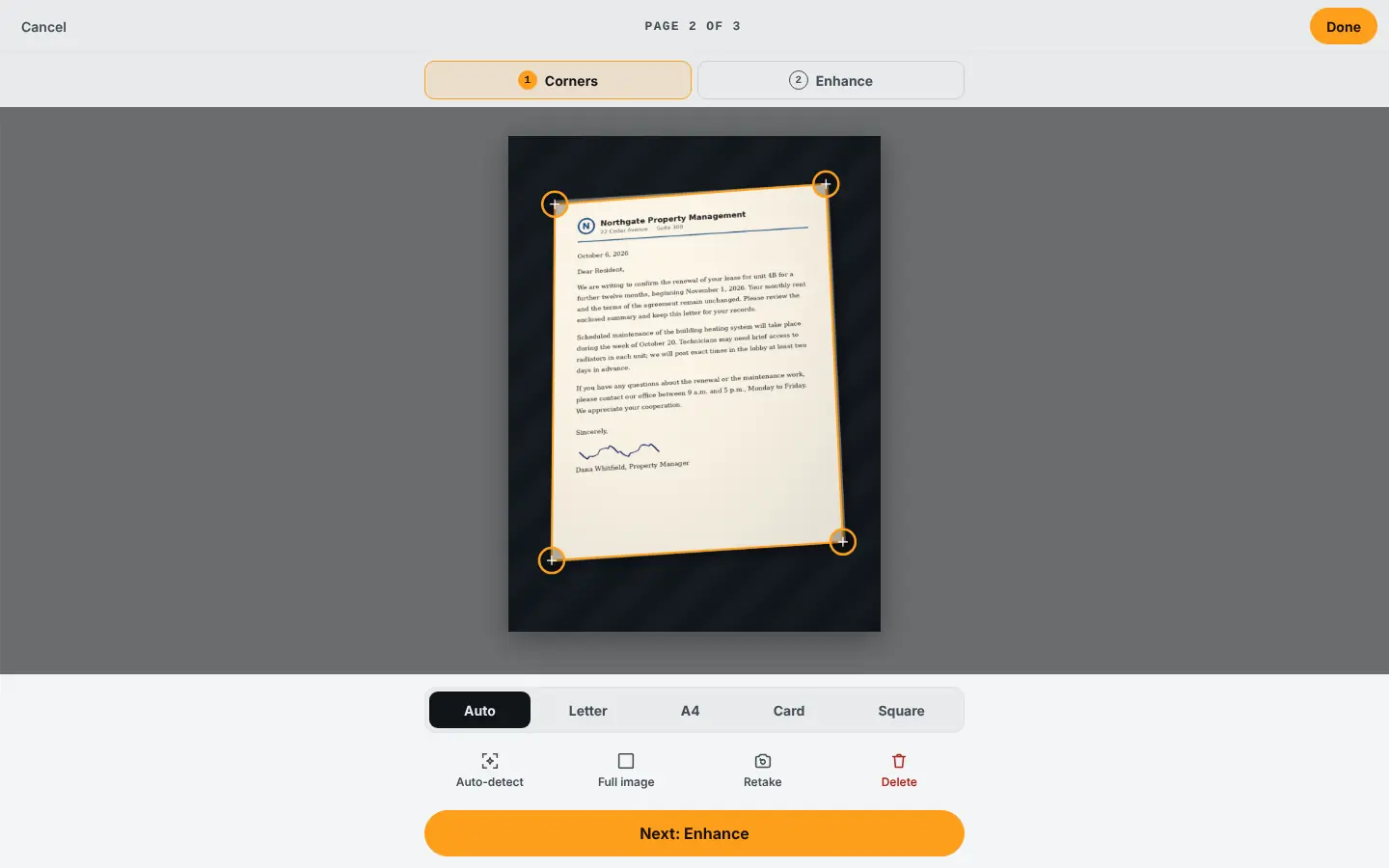 Corner editor on a larger screen